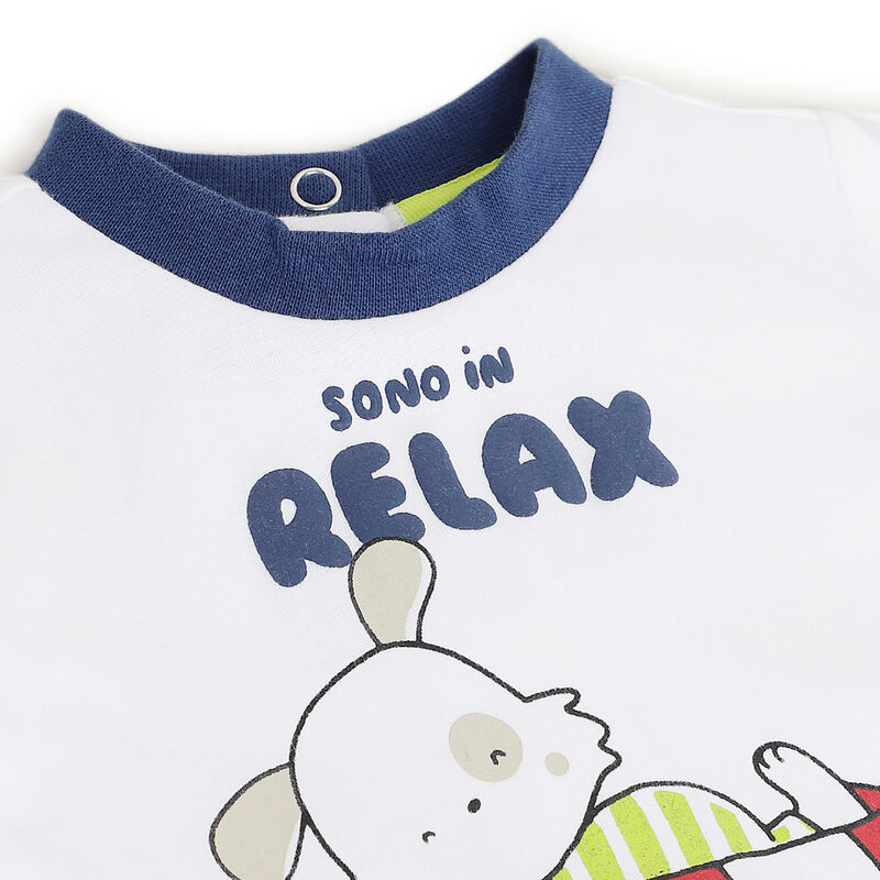 Boys White & Blue Printed Short Sleeve Rompers image number 2